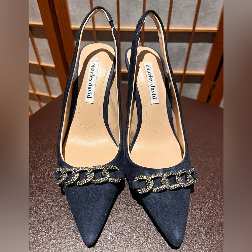 Navy blue suede Charles David 4” pump